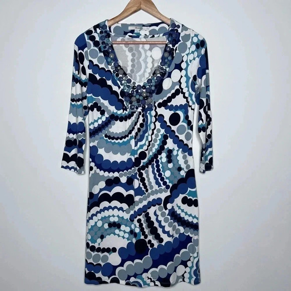Boden Jeweled V Neckline 3/4 Sleeve Dress Size US 4 - Picture 1 of 7